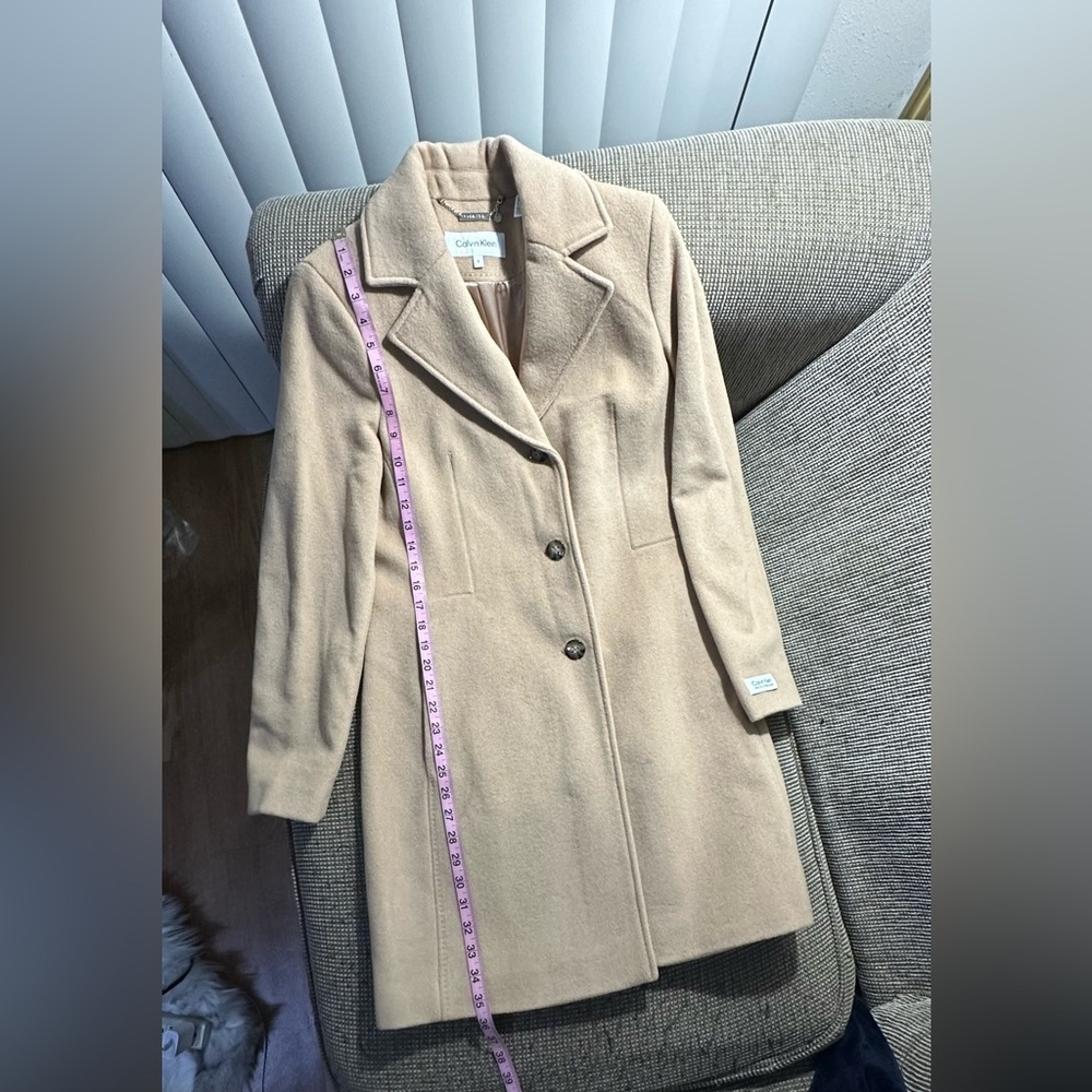 Calvin Klein Wool Polyester Cashmere Blend Tan Camel Coat Jacket - Picture 3 of 16